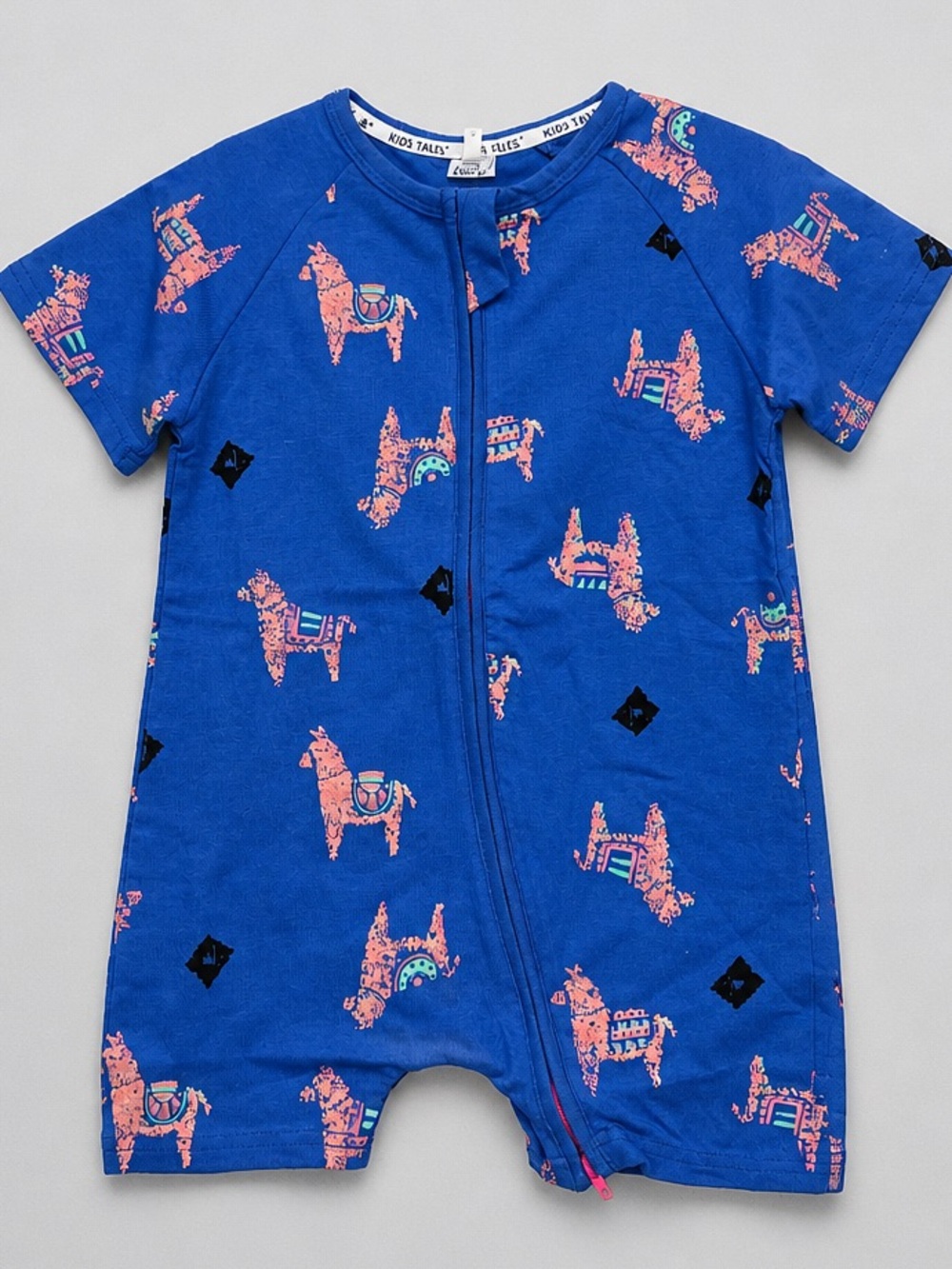 Kids Tales Blue Llama Print Zip Front romper